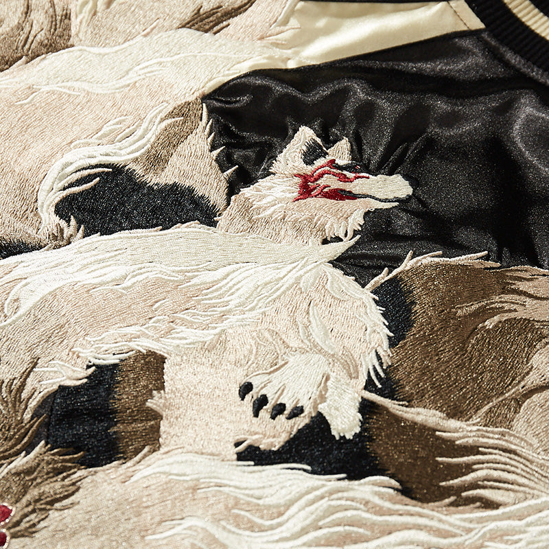 Japanese Dragon Embroidered Bomber Jacket for Men