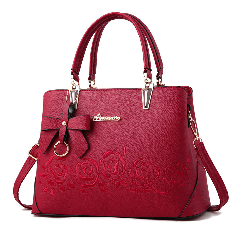 Embroidered Rose Women's Tote and Shoulder Bag
