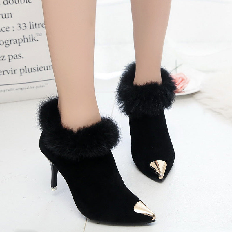 Winter Velvet Women's Pointed-Toe High Heels Ankle Boots