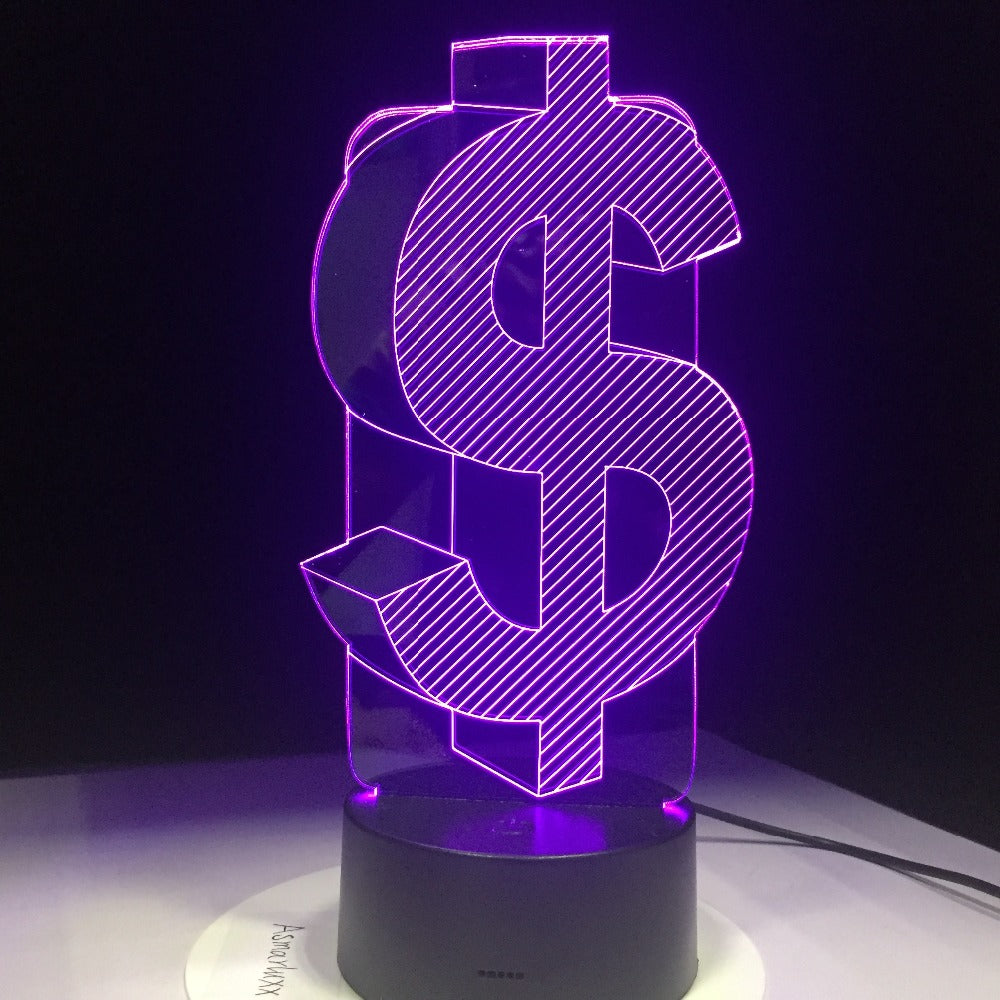 3D USD Dollar Sign LED Illusion Lamp with Touch Control