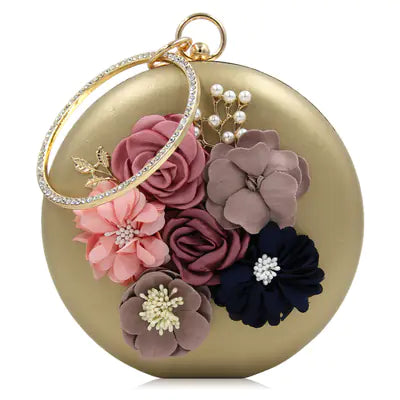 2018 Floral Evening Clutch with Pearls and Rhinestones