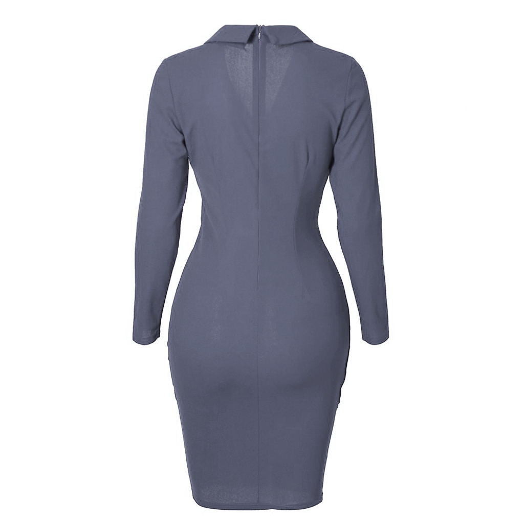Buttoned Long Sleeve Bodycon Dress for Work (In Stock)