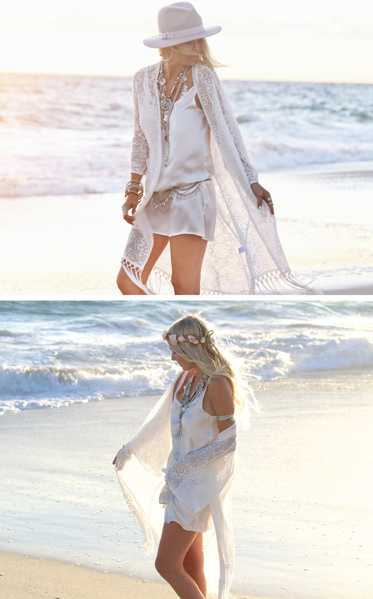 Chiffon Sun Protection Cardigan with Lace Trim