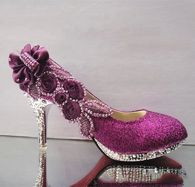 Red High Heel Wedding Shoes with Rhinestones for Women