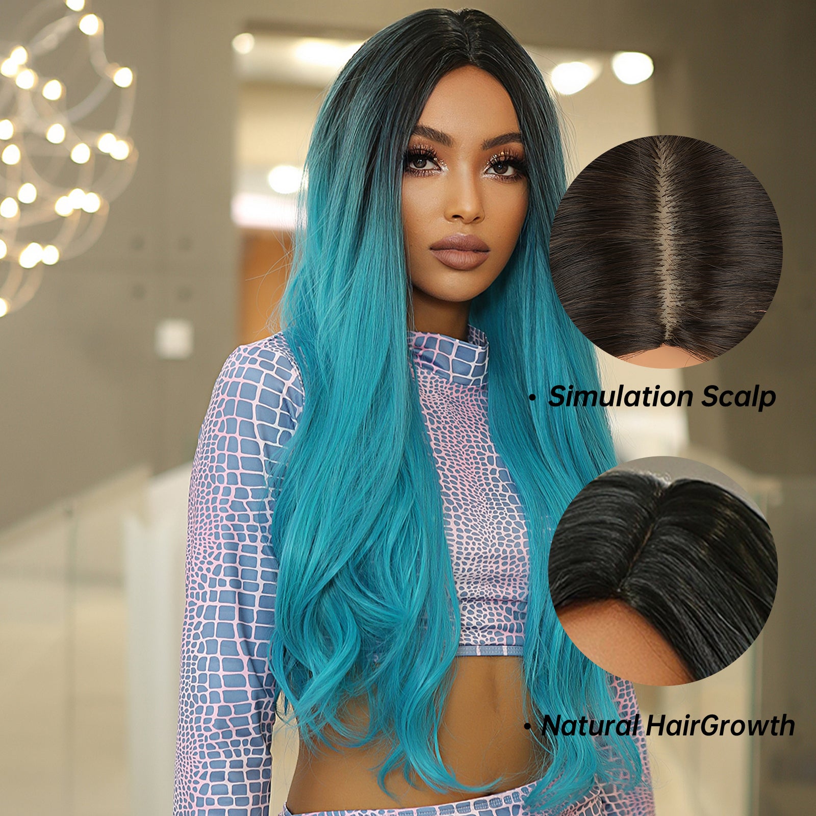 Gradient Red Long Curly Wig with Middle Part