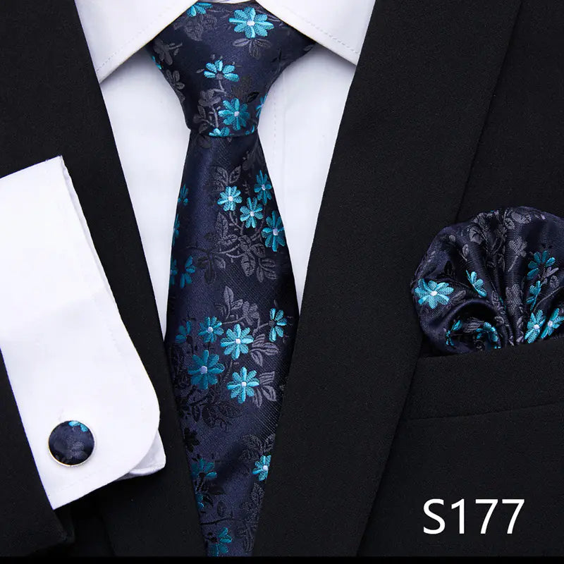 Korean Style Floral Tie and Pocket Square Set for Men