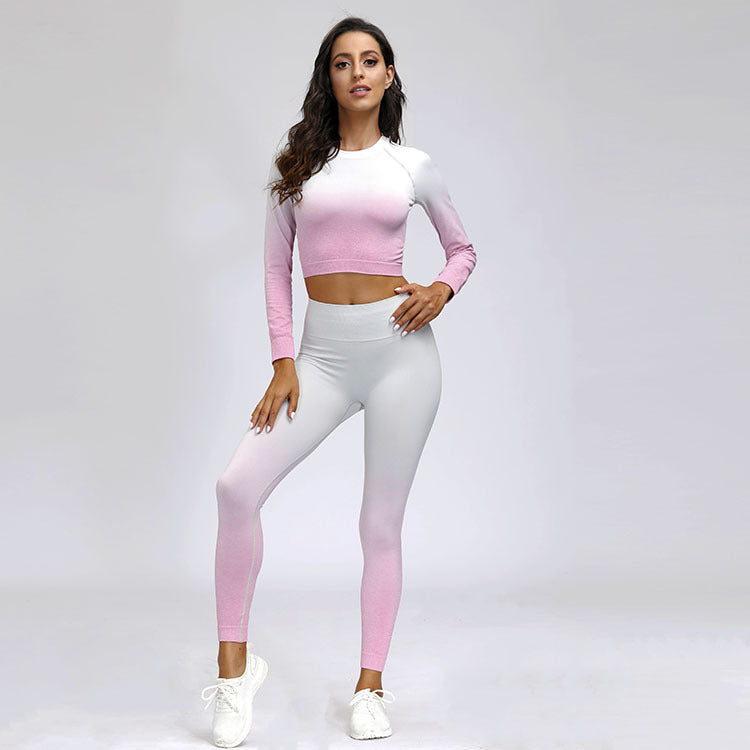 Dyed Sports Dry-Fit Top with Seamless Yoga Pants Set