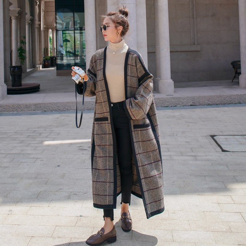 Medium Length Casual Tweed Coat