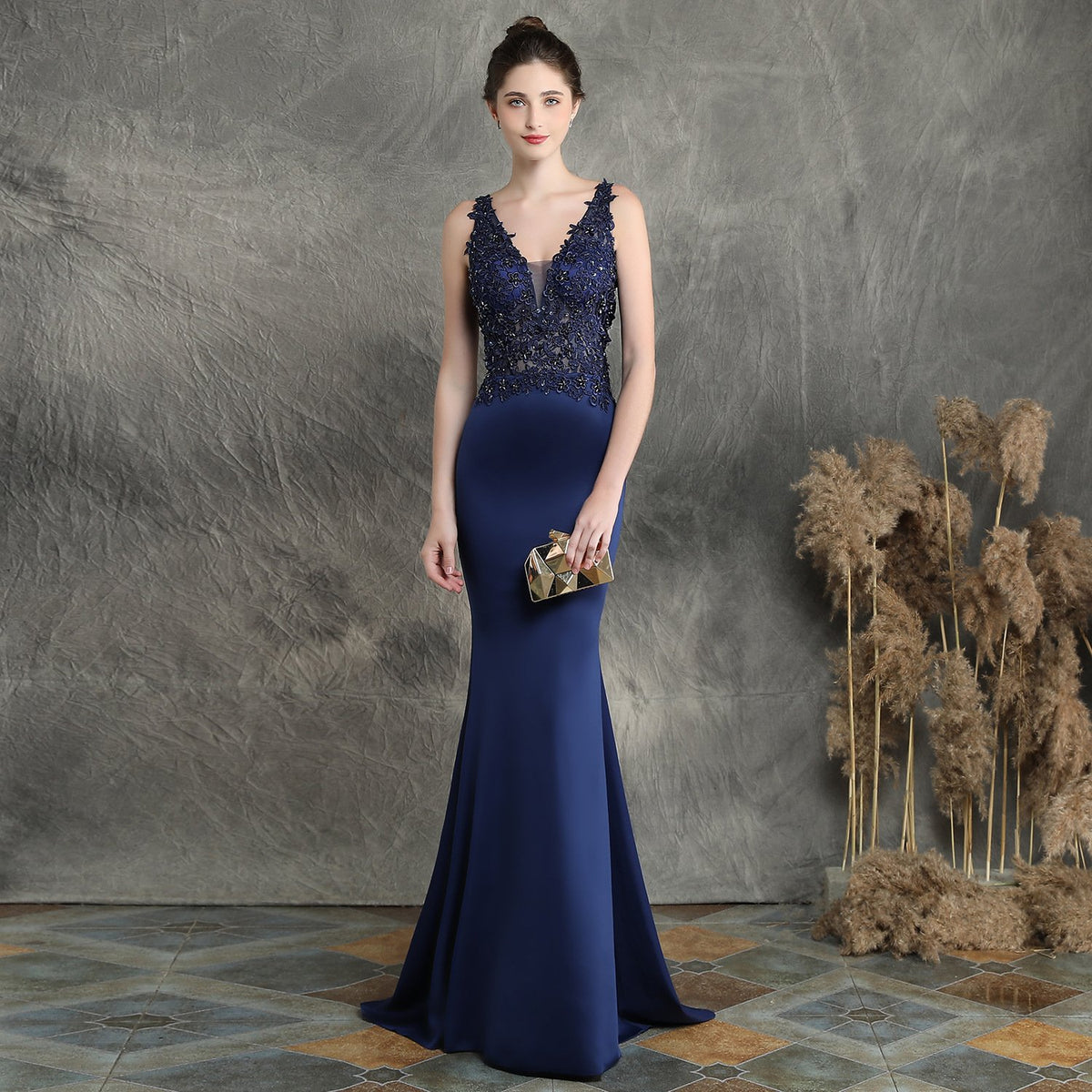 Beaded Appliqué Long Toast Dress for Bride