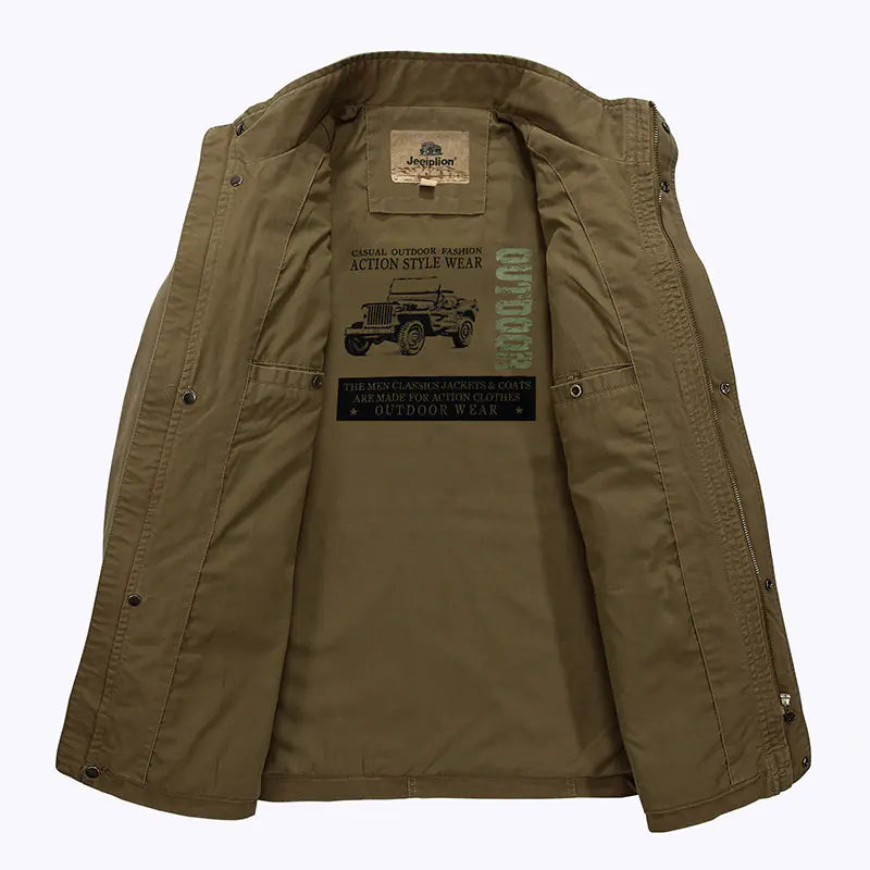 Men's Casual Mid-Length Cotton Jacket for Spring/Fall