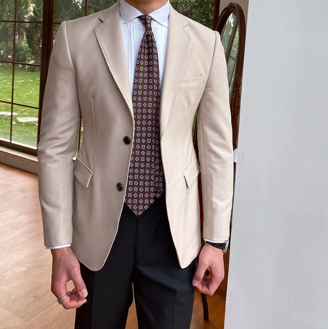 Men's Casual Business Double Breasted Suit Jacket
