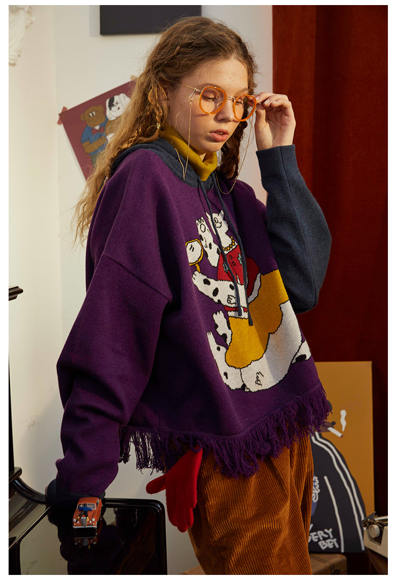 Odd Maker Cat Mirror Sweater with Tassels for Women