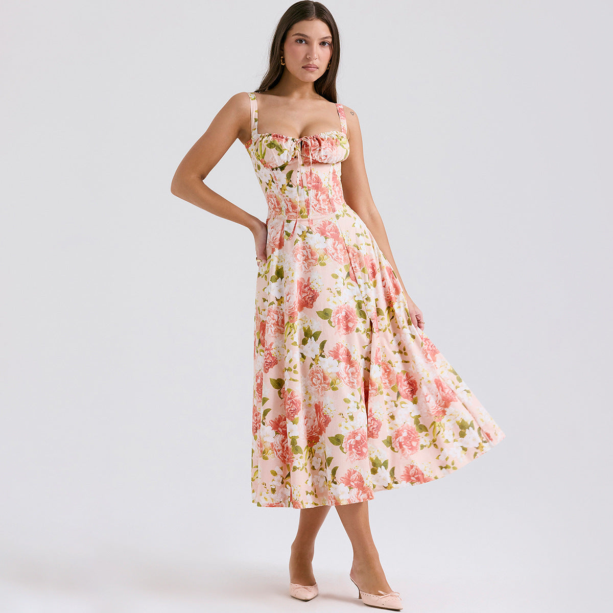 Sexy Backless Floral Midi Dress for Vacation Style