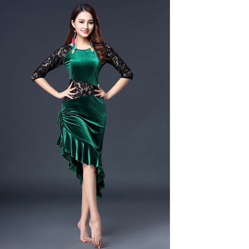 Golden Velvet Latin Dance Performance Practice Outfit