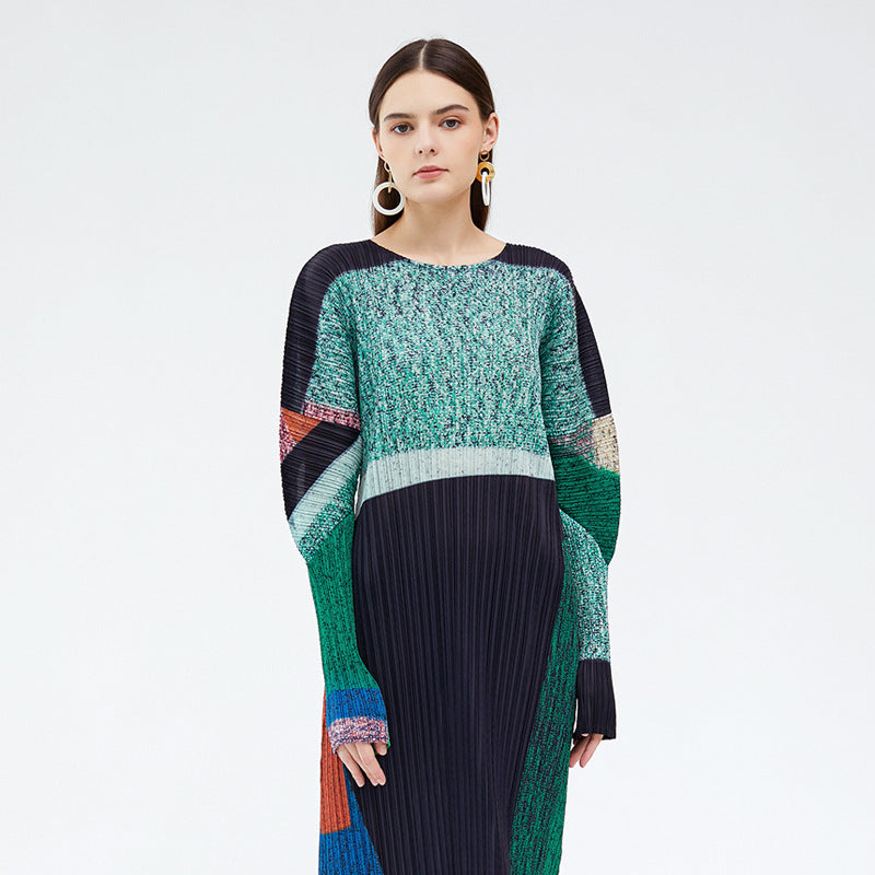 2024 Women's Spring Long Printed Pleated Dress