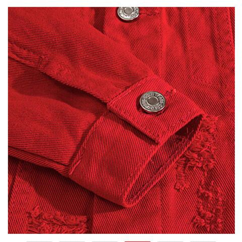 Men's Red Oversized Denim Jacket with Embroidery