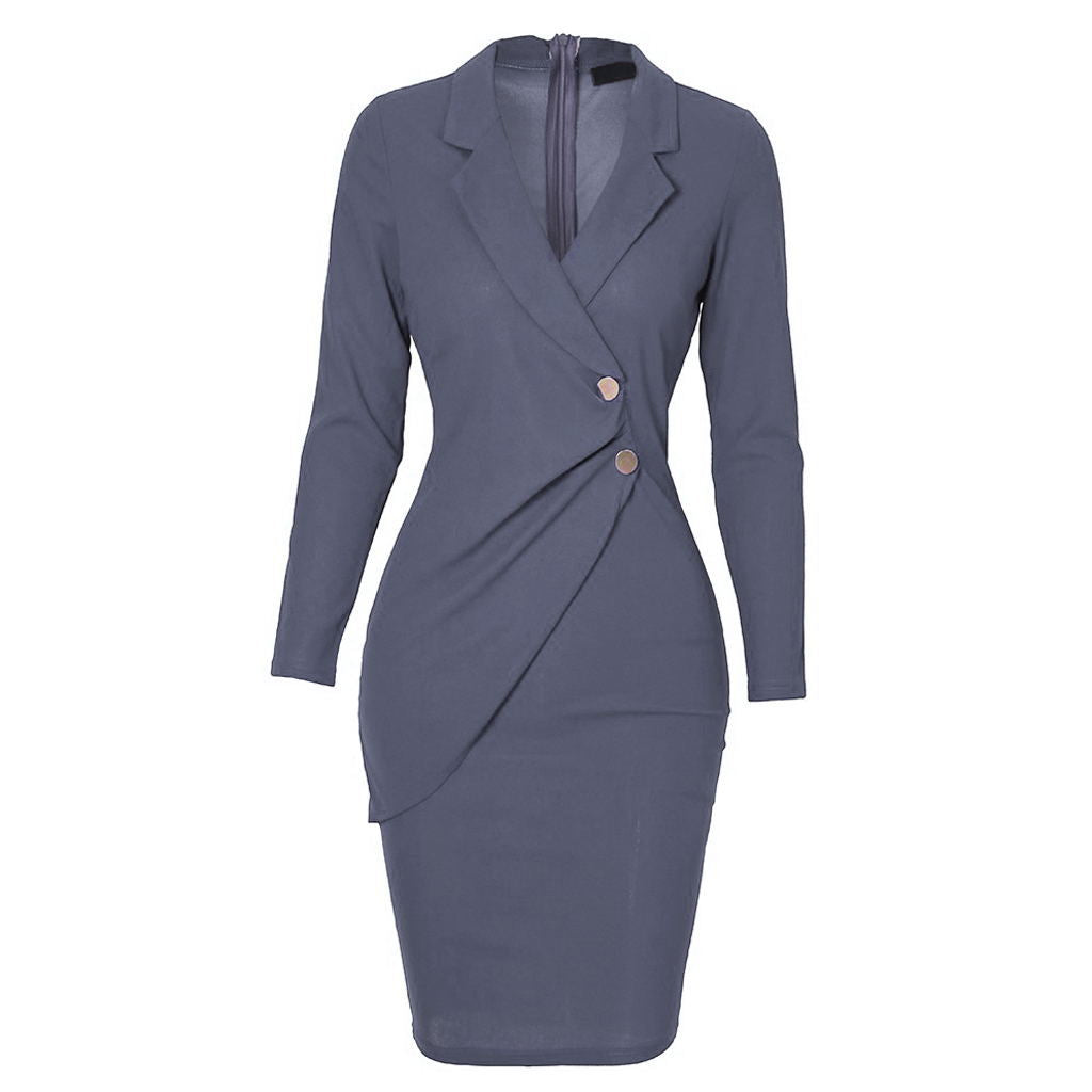 Buttoned Long Sleeve Bodycon Dress for Work (In Stock)