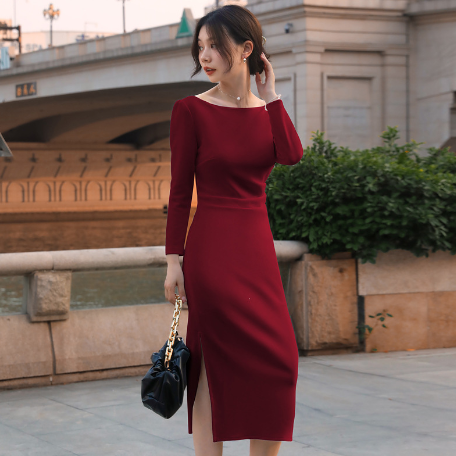 Elegant Midi Dress with Long Sleeves (One Piece)