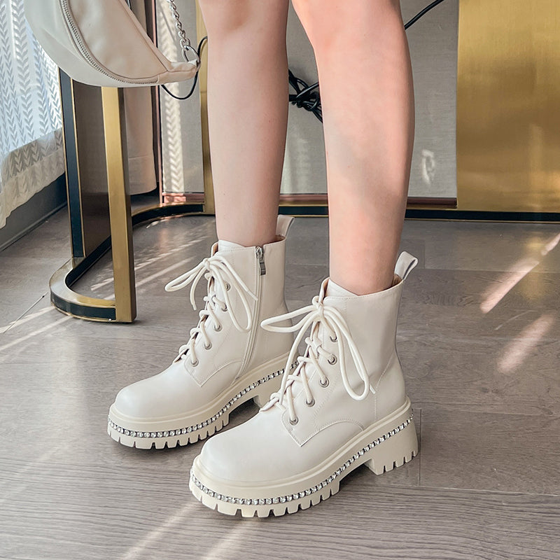 Women's Thick Sole Leather Martin Boots for Spring/Fall
