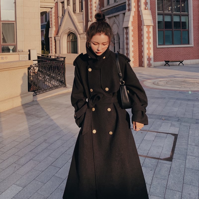 Hepburn Style Woolen Coat for Women, Mid-length