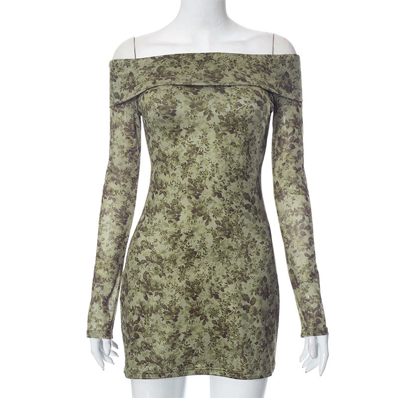 Abstract Print Long-Sleeved Dress for Women