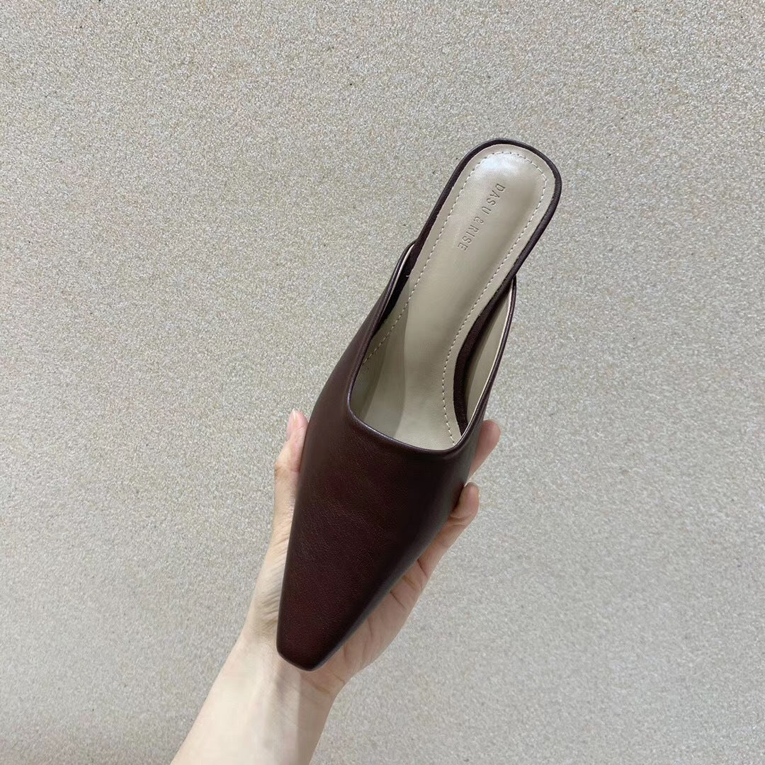 Snakeskin Thick Heel Half Slippers with Baotou
