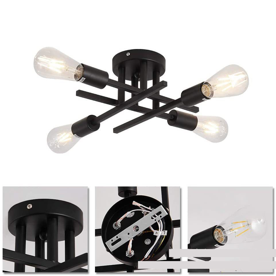 Vintage Black Iron Ceiling Light for Bedroom & Café