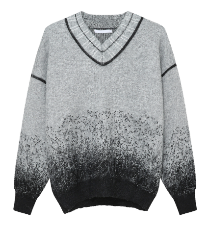 Polka Dot Gradient V-neck Sweater with Embellishments