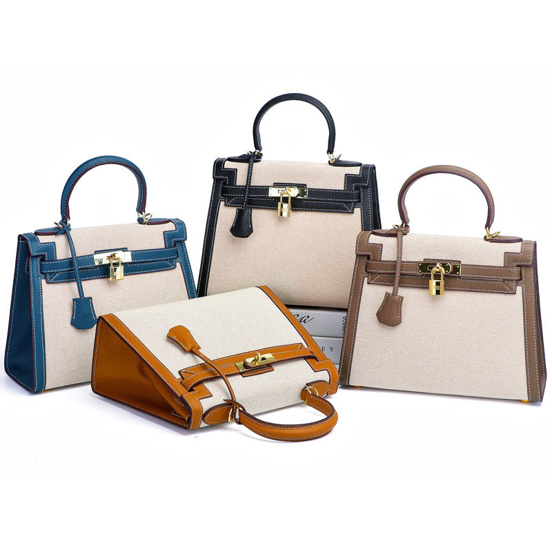 Waterproof Leather and Canvas Kelly Shoulder Bag