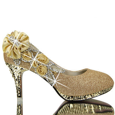Red High Heel Wedding Shoes with Rhinestones for Women