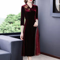High-End Western Style Long Sleeve Gold Velvet Dress