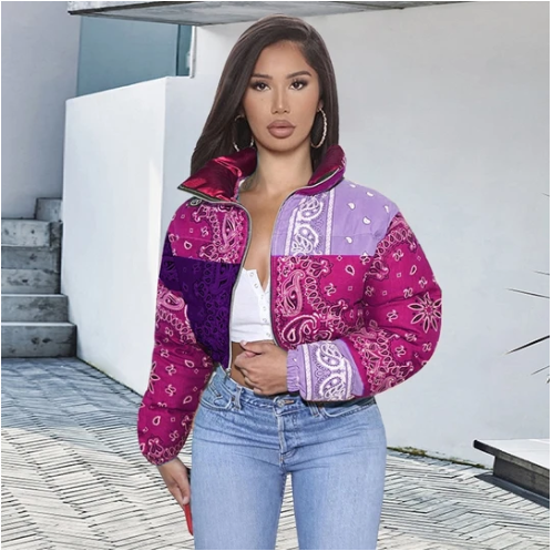 New Autumn Winter Women's Printed Zipper Jacket