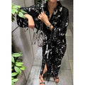 Blooming Print Loose Mid-Length Puff Sleeve Dress