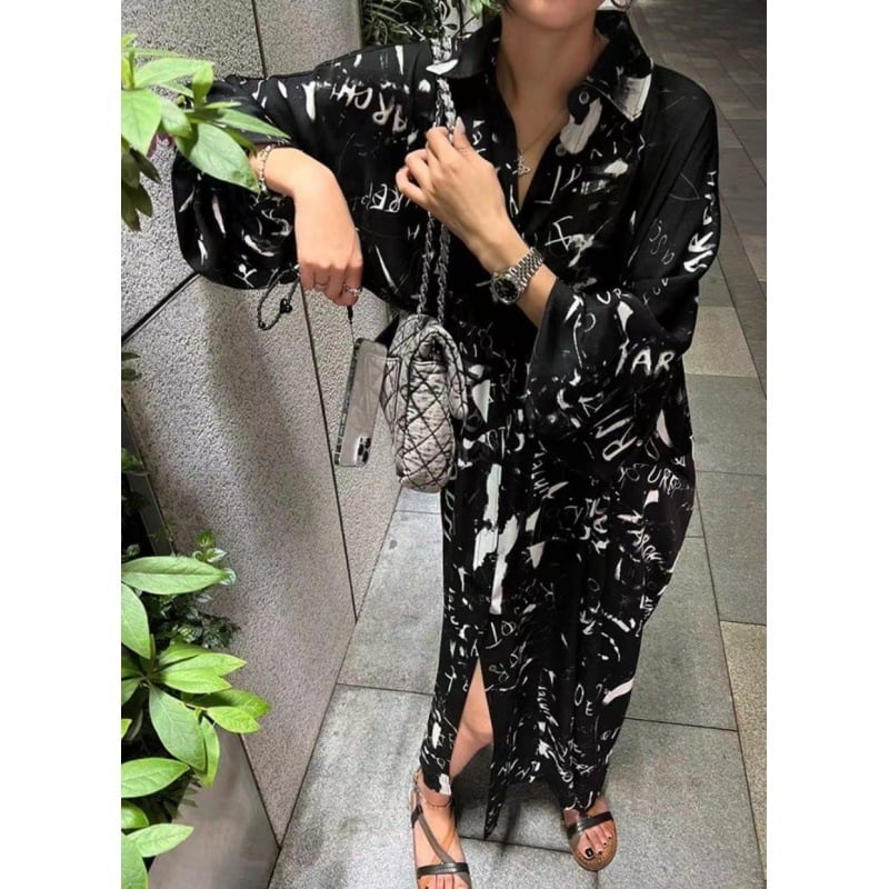 Blooming Print Loose Mid-Length Puff Sleeve Dress