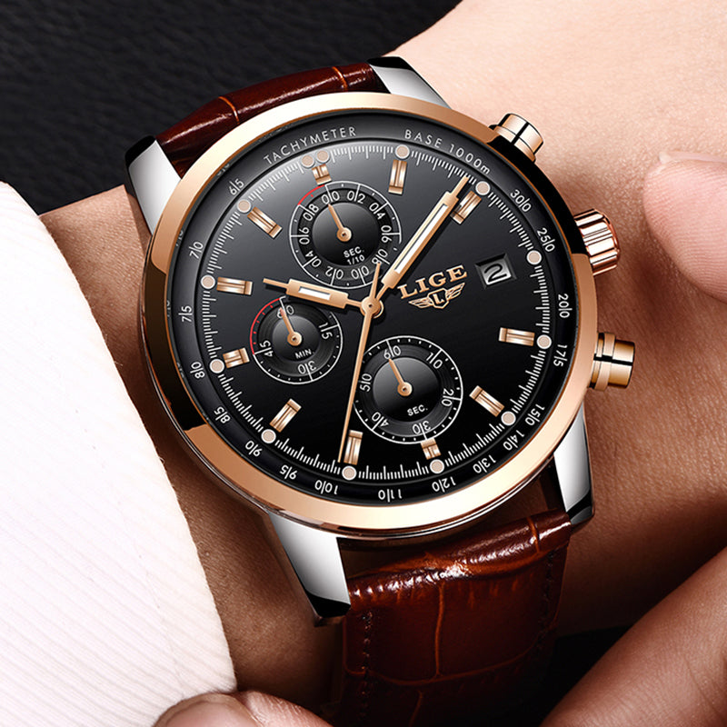 LIGE Multifunctional Waterproof Quartz Watch