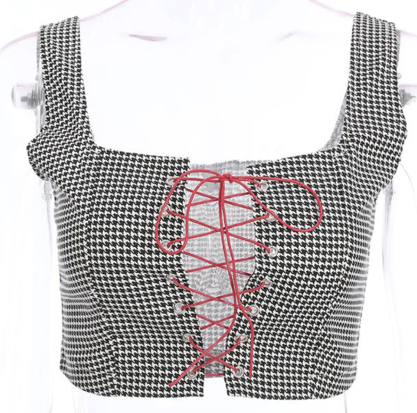 Checkered Crop Top with Tie Straps