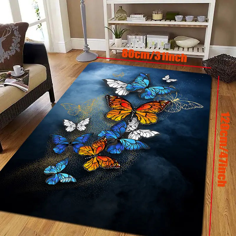 Butterfly Print Non-Slip Rug for Living Room & Bedroom