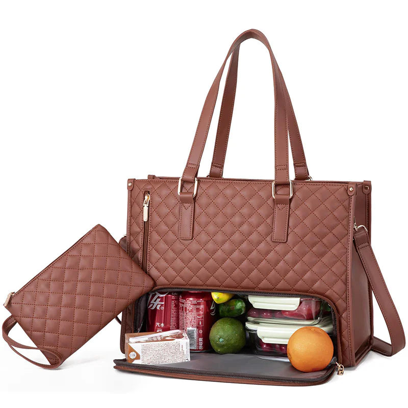 Women's Insulated Leak-proof Large Lunch Bag with Computer Storage and Purse Design