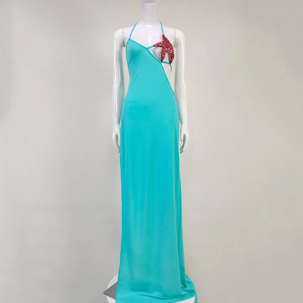 Diamond Solid Color Dress with Back Strap Chest Wrap