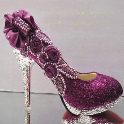 Red High Heel Wedding Shoes with Rhinestones for Women