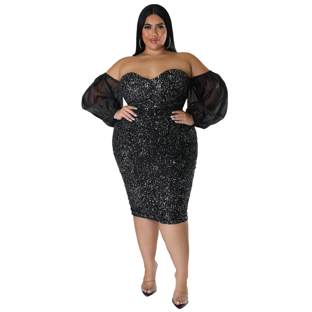 Solid Color Tube Top Mesh Evening Dress (Tight Fit)
