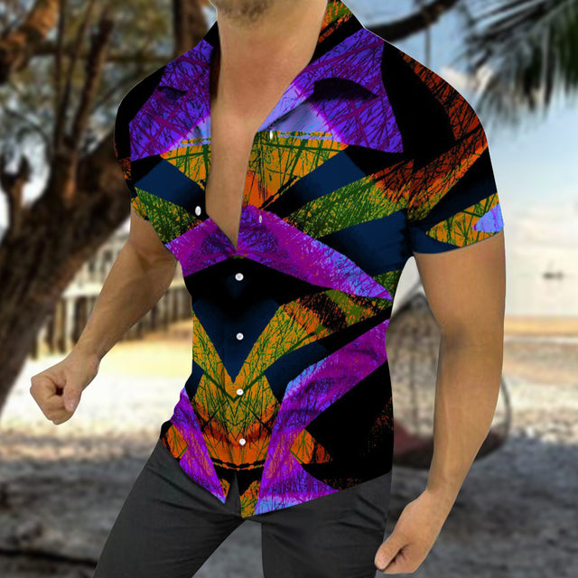 Men's Casual Summer Hawaiian Print Short Sleeve Shirt