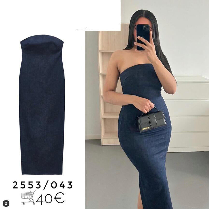 New Slim Fit One-Shoulder Denim Dress 2553066