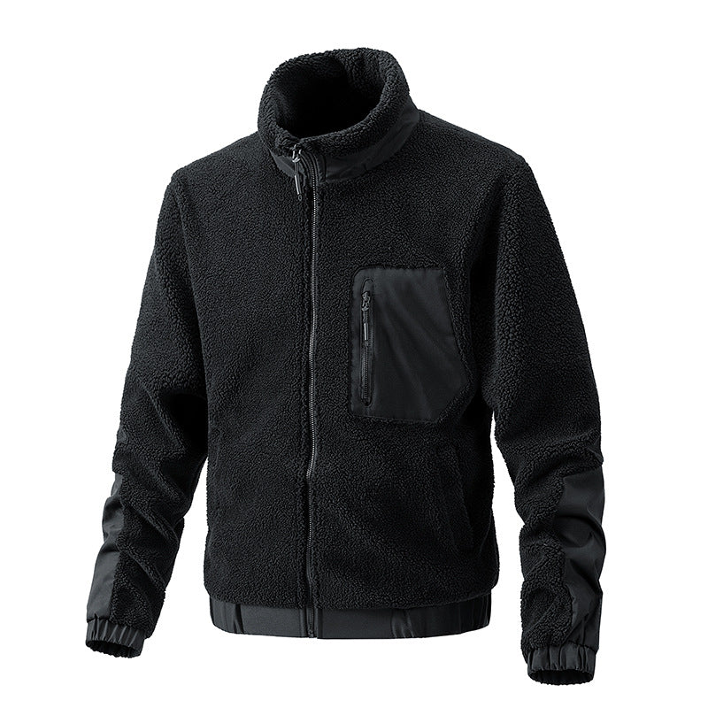 Men's Fleece Jacket with Stand Collar - Autumn/Winter Fashion