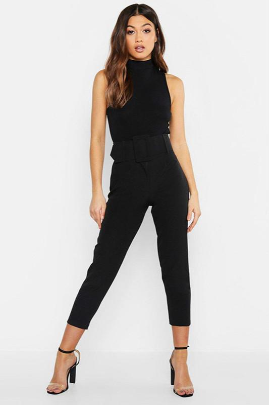 Slim-Fit Solid Color High-Waist Casual Pants