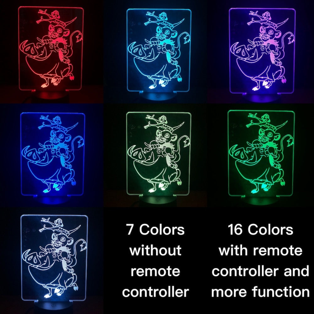 Colorful Touch Remote LED Visual Lamp - Lion King 3D Night Light