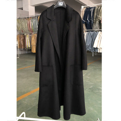 Women's Double-sided Wool Coat with Water Ripple Design