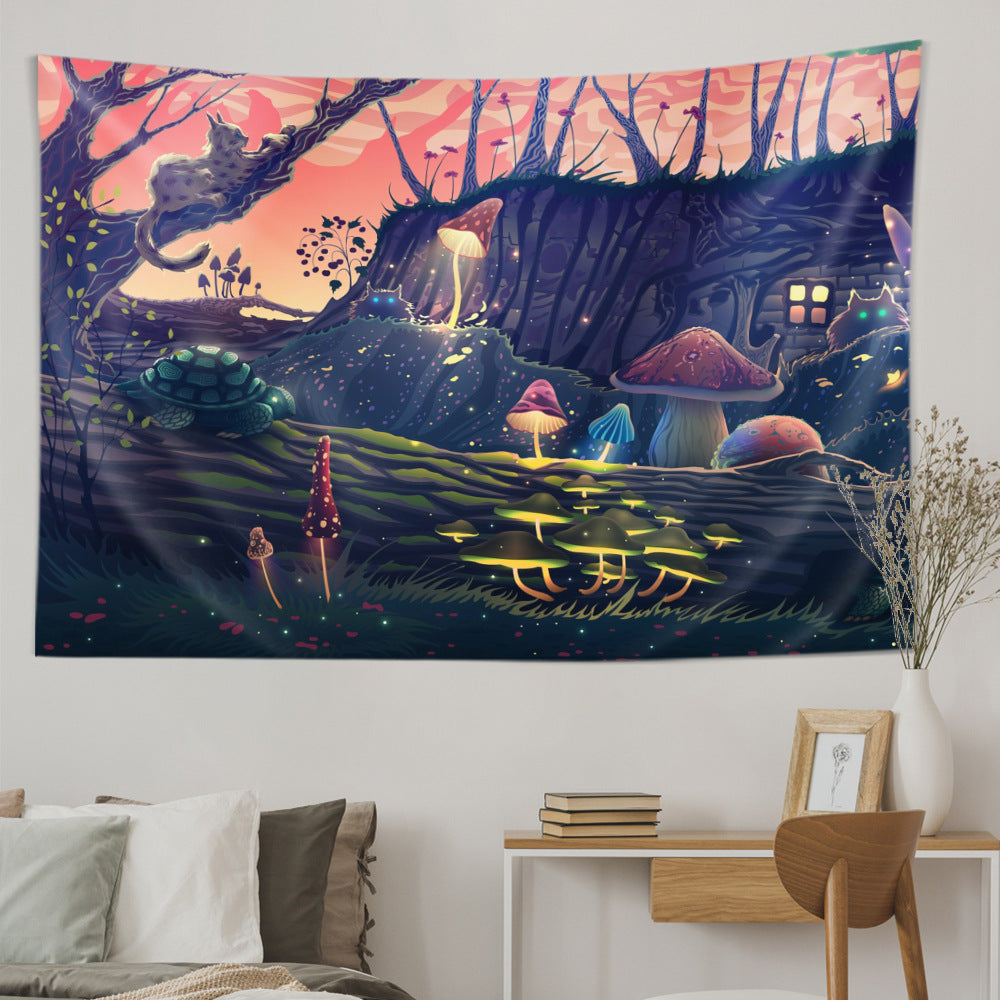 New American Bohemian Dreamy Psychedelic Mushroom Tapestry