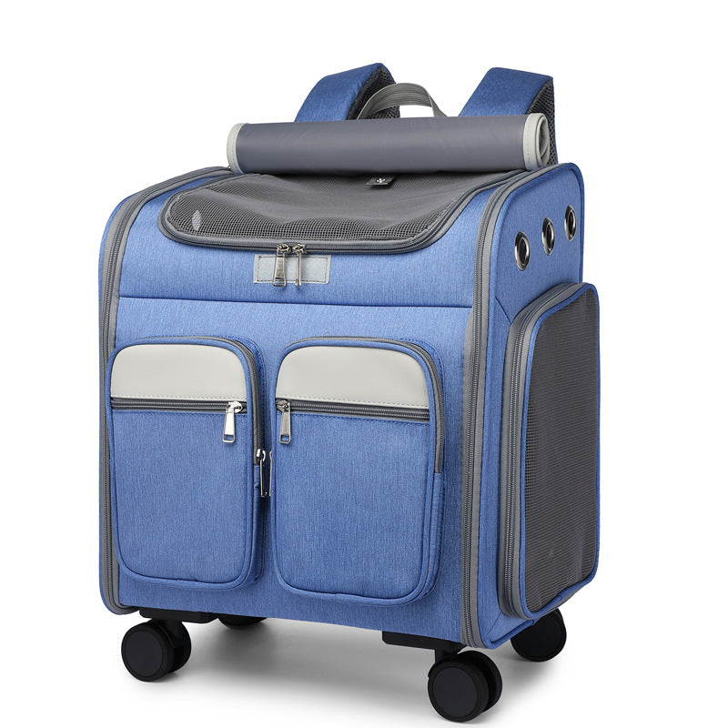 Large Capacity Foldable Pet Trolley Backpack with Wheels