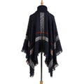 Knit Sweater with Turtleneck and Fringe Cape Design